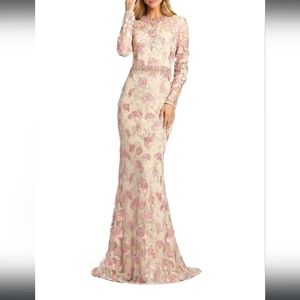 Macduggal pink floral crystal gown